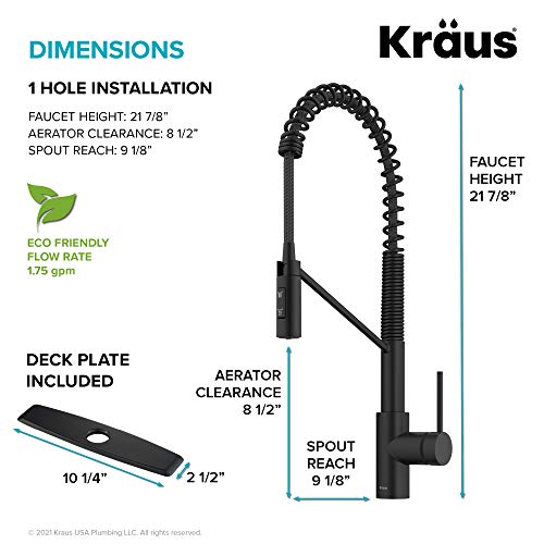 Oletto Commercial Style Single Handle Pull Down Kitchen Faucet with QuickDock Top Mount Installation Assembly in Matte Black