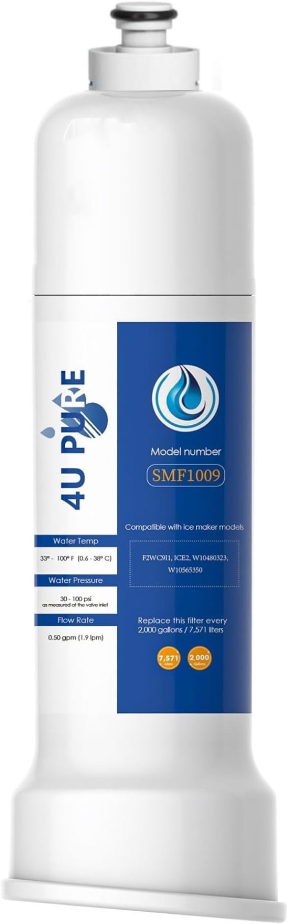 Replacement for ICE2, F2WC9I1, FILTER 9, W10565350, P6RFWG2K, PS8759230 W10480323, Ice Maker Filter, Used in 50 Ib Ice Maker Machines - Pack of 1 - AquaVibe