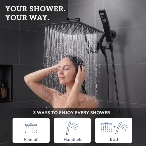 All Metal 8" Rain Shower Head with Handheld for Bathroom Upgrade