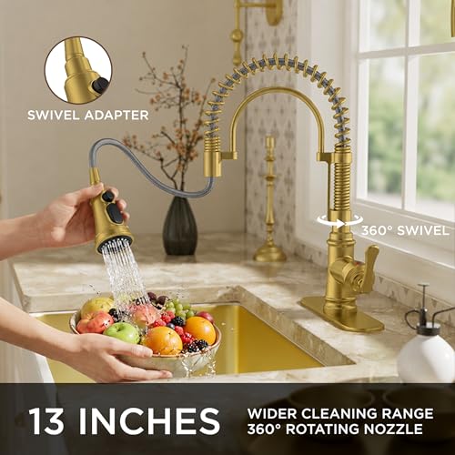 Gold Kitchen Faucet with Pull Down Sprayer