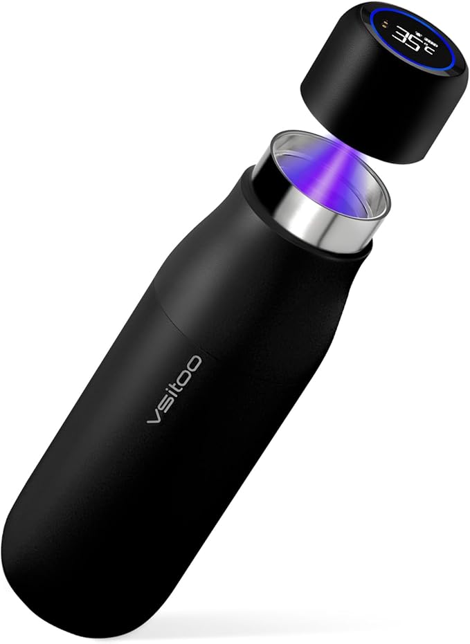 Vsitoo Self Cleaning Water Bottle - 15oz Stainless Steel, AI Self-Clean, 30-Day Battery, Magnetic Charging, BPA-Free for Travel/Gym/Office, No App Needed