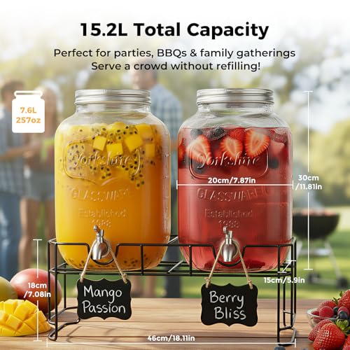 2 Gallon Glass Drinks For Parties With Stand.Stainless Steel Spigots & Metal Stand (2 Count)