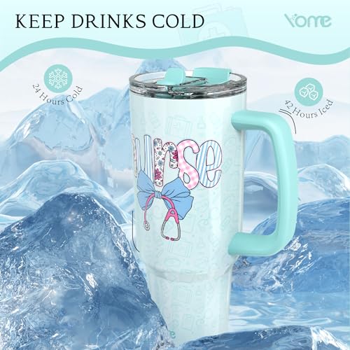 40oz Nurse Tumbler with Handle and Flip Straw