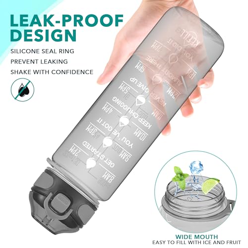 32 oz Water Bottle with Times to Drink and Straw