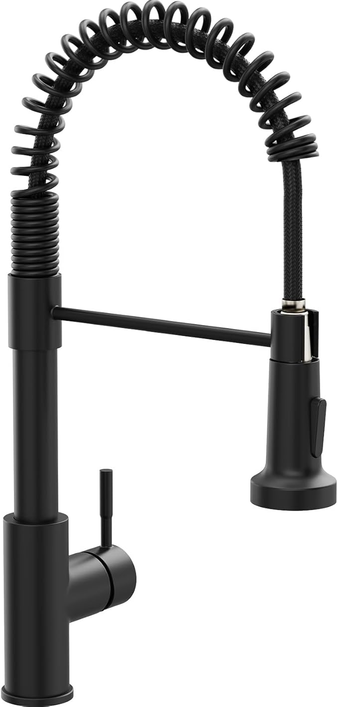 GIMILI Black Kitchen Faucet with Pull Down Sprayer Single Hole Spring Kitchen Sink Faucet, Suitable for Farmhouses, RV, Utility Laundry Room, Outdoor, and Campers. Llave para fregadero de cocina
