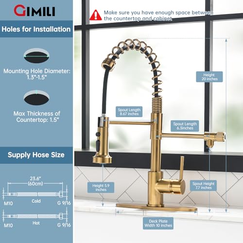 Brushed Gold Drinking Water Faucet 3 in1 Commercial Style Pull