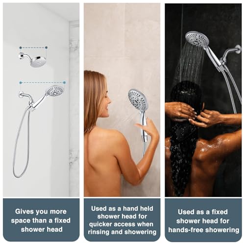 9 Spray Settings Shower Head with Handheld High Pressure Chrome Hand Held Showerhead with 60 Inch Stainless Steel Hose and Adjustable Overhead Bracket