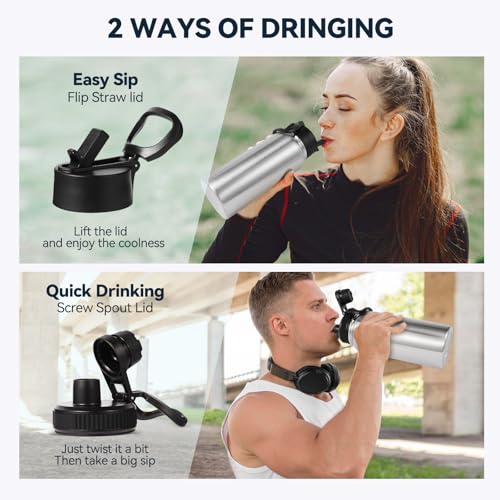 32 oz Insulated Water Bottle with 2 Lids