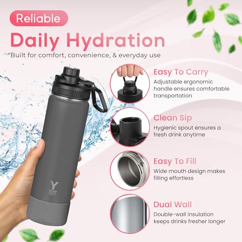 Y TOP 18 oz Insulated Water Bottle Leak Proof Spout Lid Fits in Car Cup Holder