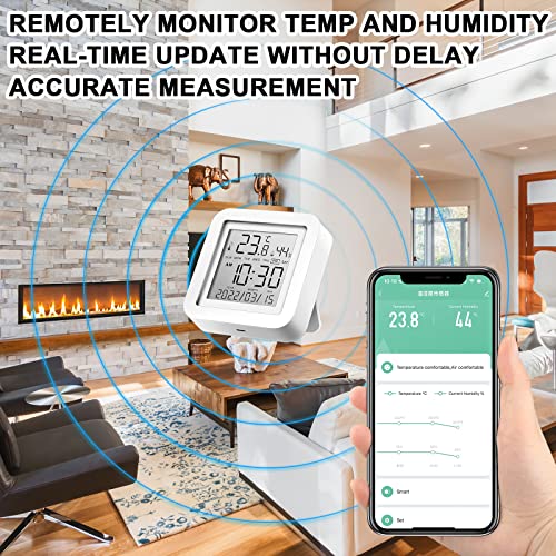 2 Pcs Smart Wireless Temperature Monitor Humidity Monitor Wireless Hygrometer Thermometer Digital Room Compatible with APP Notification Alert and LCD Display House (2 Count)