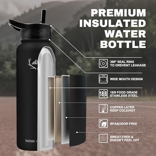 40 oz Insulated Water Bottle with Carrier Bag & 3 Lids
