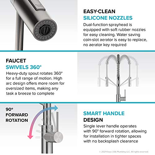 Oletto Commercial Style Single Handle Pull Down Kitchen Faucet with QuickDock Top Mount Installation Assembly in Matte Black