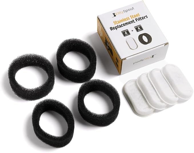 Cat Water Fountain Filters for 108oz/3.2L… (2 Month Supply: 4 Filters & 4 Sponges) - AquaVibe