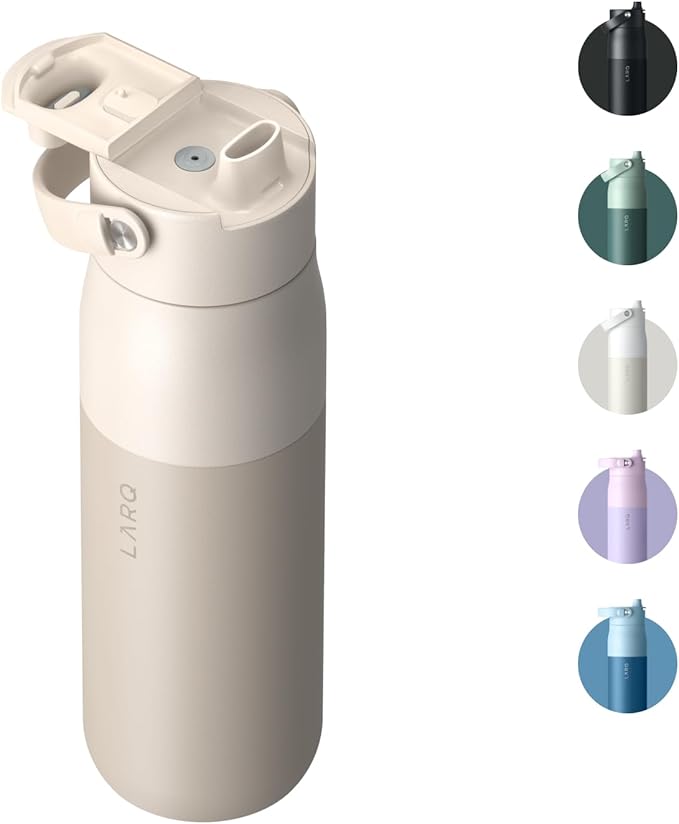 LARQ Bottle Swig Top 34oz - Insulated Reusable Stainless Steel Water Bottle With Built-In Silicone Handle | BPA Free | For Sports, Gym, and Travel | Mojave Dune