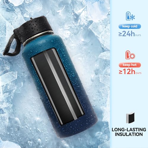 32 oz Insulated Water Bottle with 2 Lids