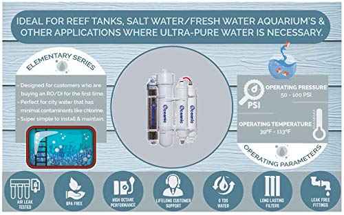 4 Stage Reverse Osmosis and Deionization (RO/DI) Portable Space Saver Water Purification System | Water Filtration System for Aquarium Filter Processes | 50 GPD