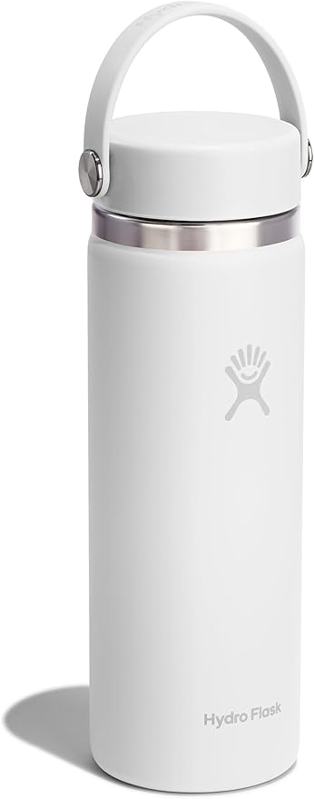 Hydro Flask Water Bottle - Insulated Stainless Steel - Wide Mouth Flex Lid, Non Spill, Leakproof and Refillable in 20 Oz Tonal White