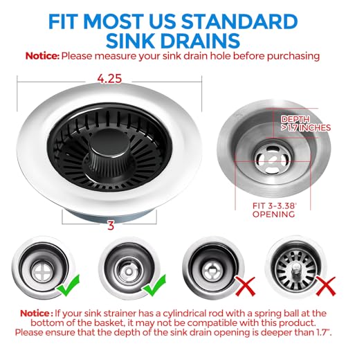 3 in 1 Kitchen Sink Drain Strainer Stopper Removable Basket Pop