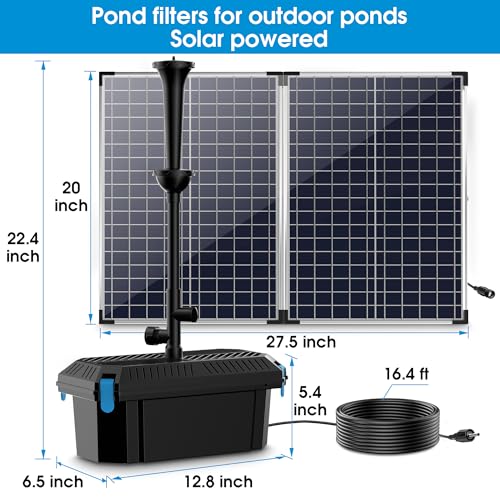 70W Solar Pond Pump with Pond Filter 660 GPH for Outdoor Ponds