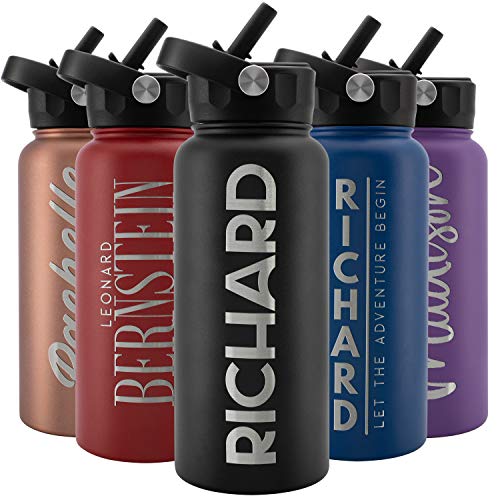 Personalized Water Bottle with Straw Lid