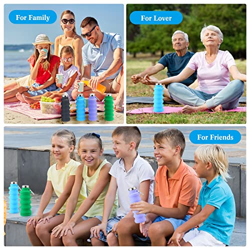 4 Pcs Collapsible Water Bottles 17 oz Reusable Silicone Foldable Travel Water Bottle Portable Leak Proof Sports Water Bottles for Gym Camping Hiking (4 Count)