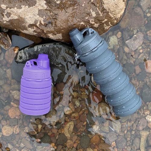 Collapsible Water Bottles Two Pack Travel Sports Portable Sport Water Bottle comes with mountaineering Buckle 500ml silicone Water (2 Count)
