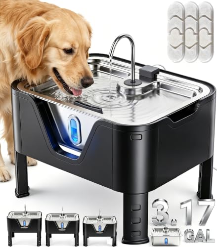 3.17Gal 12L Large Dog Water Fountain Elevated Dog Bowls with 3 Filters (405.82 Fl Oz)