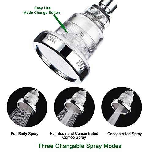 2 in 1 Vitamin C Filtered Fixed Shower Head High Pressure Purifying Hard Water Softener Chlorine Flouride Filter Multi Modes Changeable Showerhead Fresh Dry Skin & Hair Loss