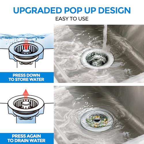3 in 1 Kitchen Sink Drain Strainer Stopper Removable Basket Pop