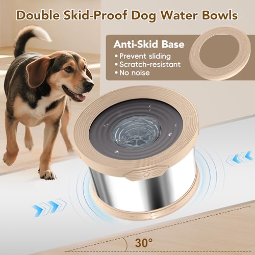 10L Dog Water Bowl No Spill Stainless Steel for Slow Drinking Beige