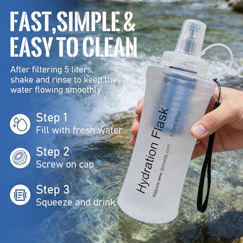 Collapsible Water Bottle with Filter for Travel Hiking Camping 1L