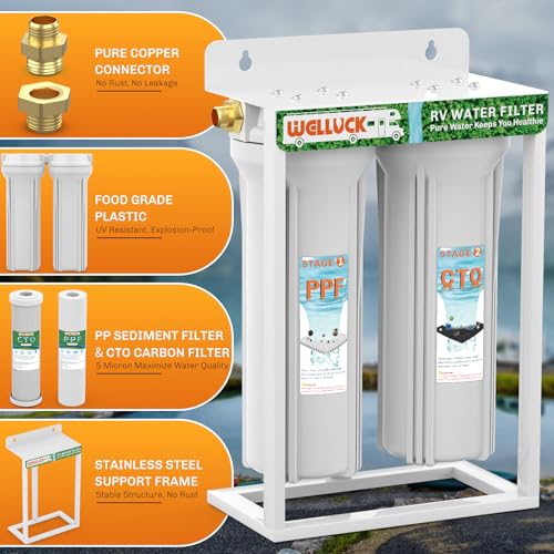 External RV Dual Water Filter System Reduce Chlorine and Odor