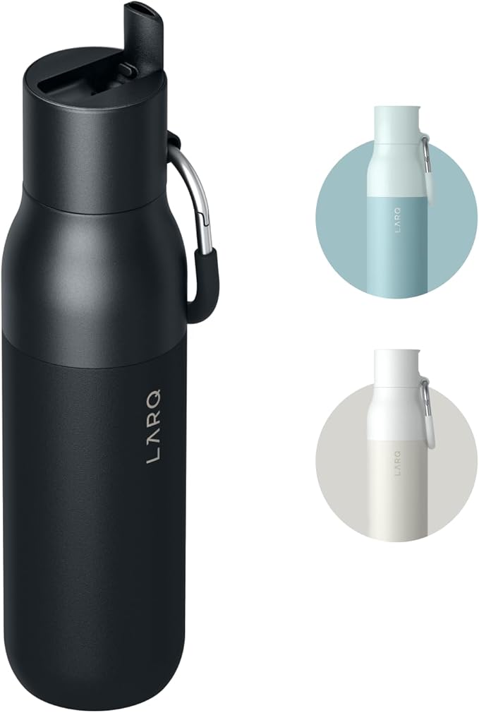 LARQ Flip Top 17 oz Insulated Stainless Steel Water Bottle With Straw | Thermos, BPA Free | Reusable Bottle for Sports, Gym, Travel | Keeps Drinks Cold 24 Hours, Obsidian Black