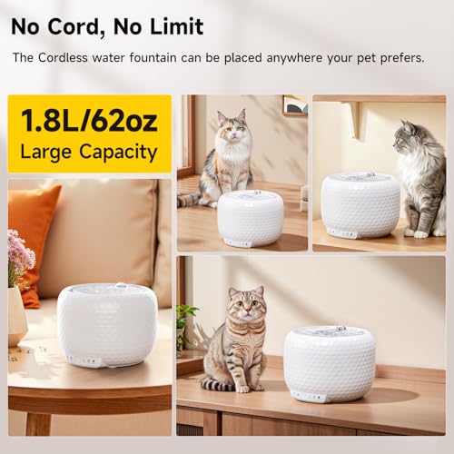 Wireless Cat Water Fountain with 5000mAh Rechargeable Battery (60 Ounce)