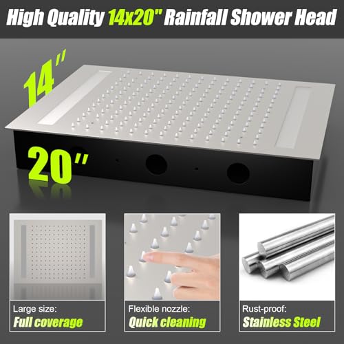 14x20 Inch LED Rainfall Shower Head