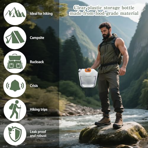 40 Pcs 1.3 Gallon Collapsible Water Storage Bag with Funnel and Labels Leakproof Emergency Jug Container Clear Plastic Water Bladder Outdoor Flat Pouch for Hiking Sport Backpack Camping (40 Count)