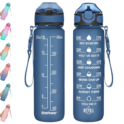 32 oz Water Bottle with Times to Drink and Straw