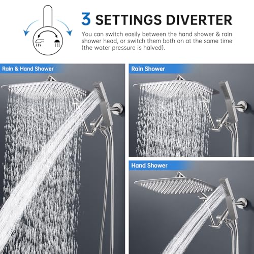 All Metal 14 Inches Rainfall Shower Head with Handheld Combo