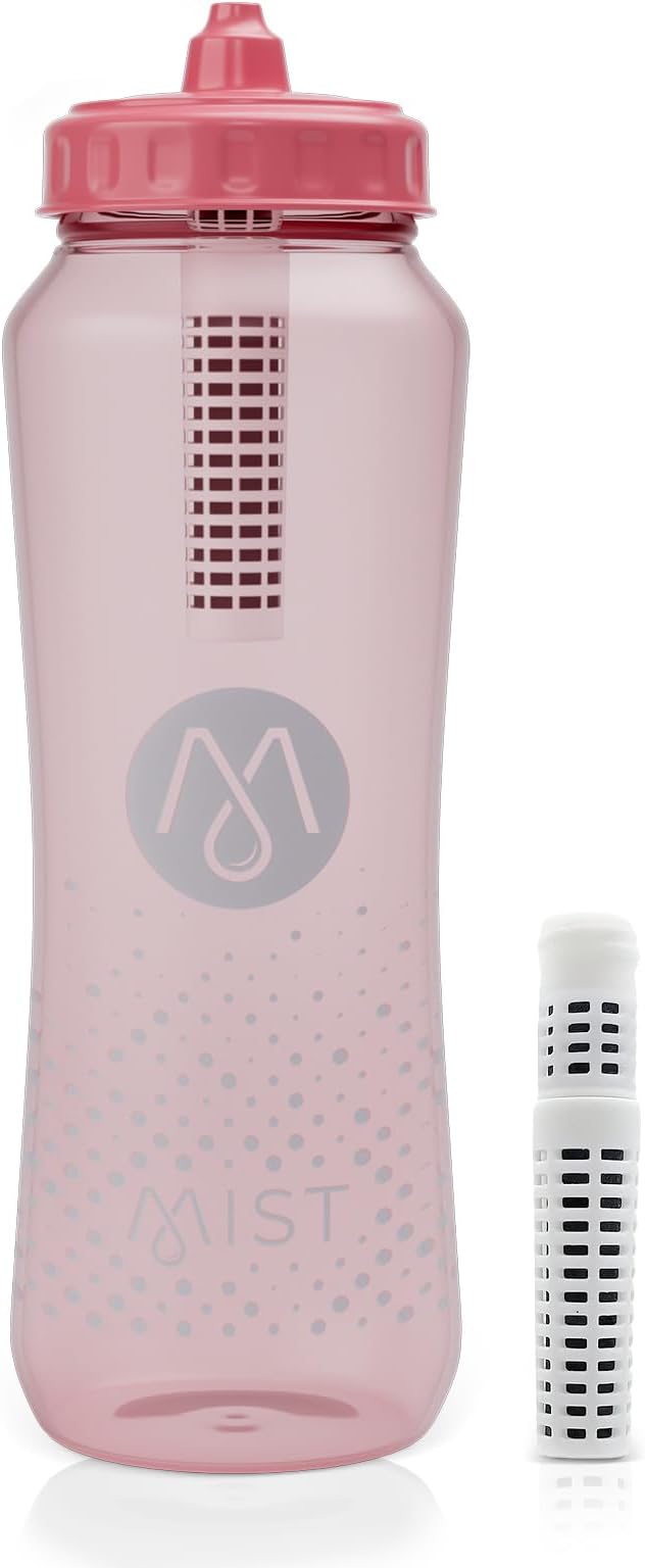Mist Sports Squeeze Water Bottle with Built-In Filter for Pure Water, Easy Grip Squeeze Water Bottles Sports Quality, Leak Proof & BPA Free Athletic Water Bottle Squirt Top, Peachy Pink
