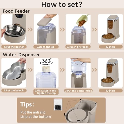 2 Pack Automatic Cat Feeder and Stainless Steel Water Dispenser