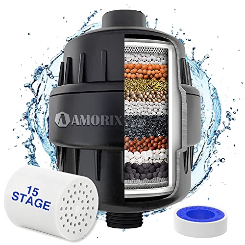 15 Stage Shower Head Filter Water Filter for Hard Water Black