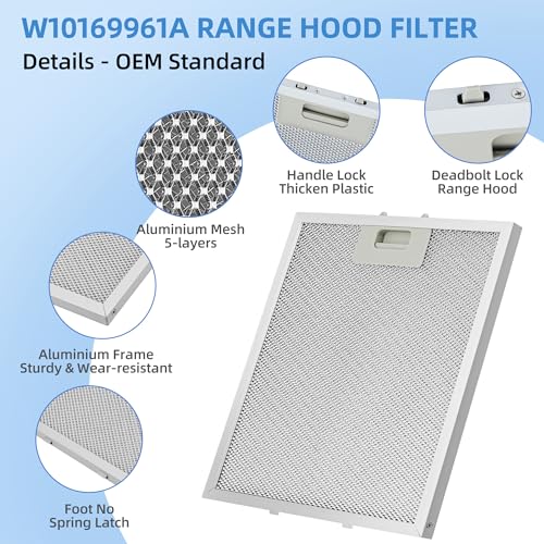 10.5x12 Inch W10169961A Range Hood Aluminum Mesh Filter Fit for Whirl (10.99 Count)