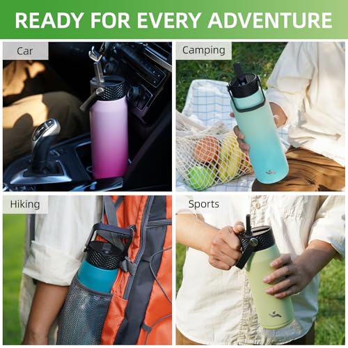 20 oz Insulated Stainless Steel Water Bottle with 3 Lids