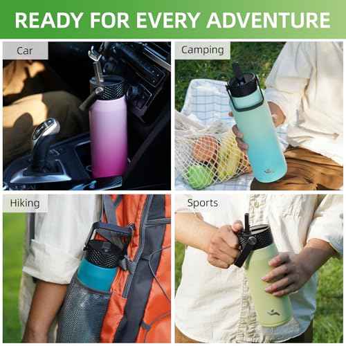 40 oz Insulated Stainless Steel Water Bottle with 3 Lids