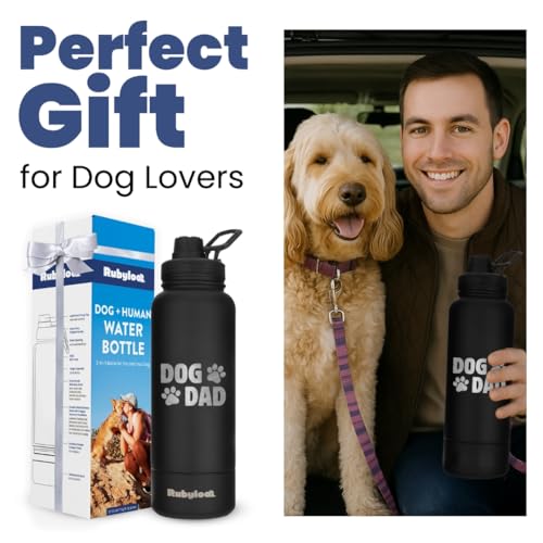 Dog Dad Water Bottle with Detachable Bowl for Dog Lovers