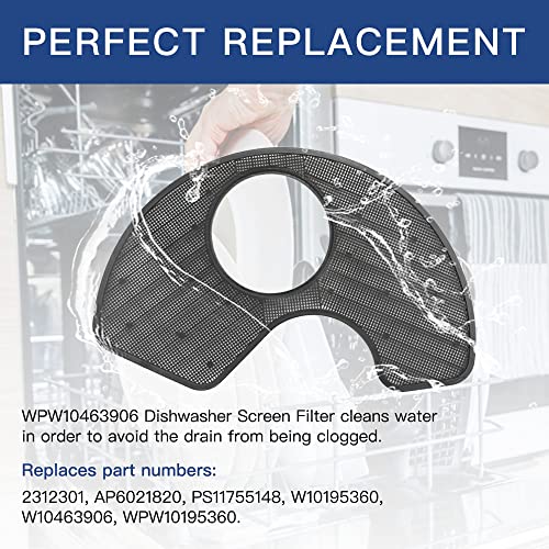 WPW10463906 Dishwasher Screen Filter Replacement Assembly for Whirlpool