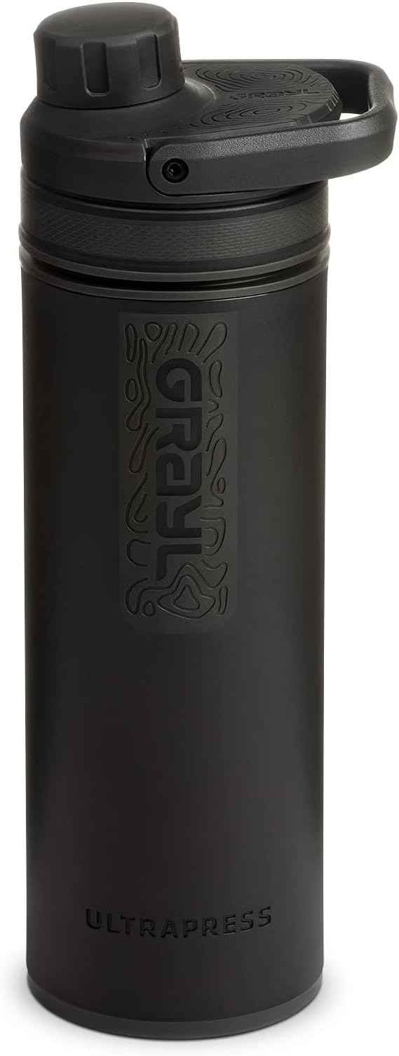 GRAYL UltraPress 16.9 oz Water Purifier & Filter Bottle for Hiking, Backpacking, Survival, Travel (Covert Black)