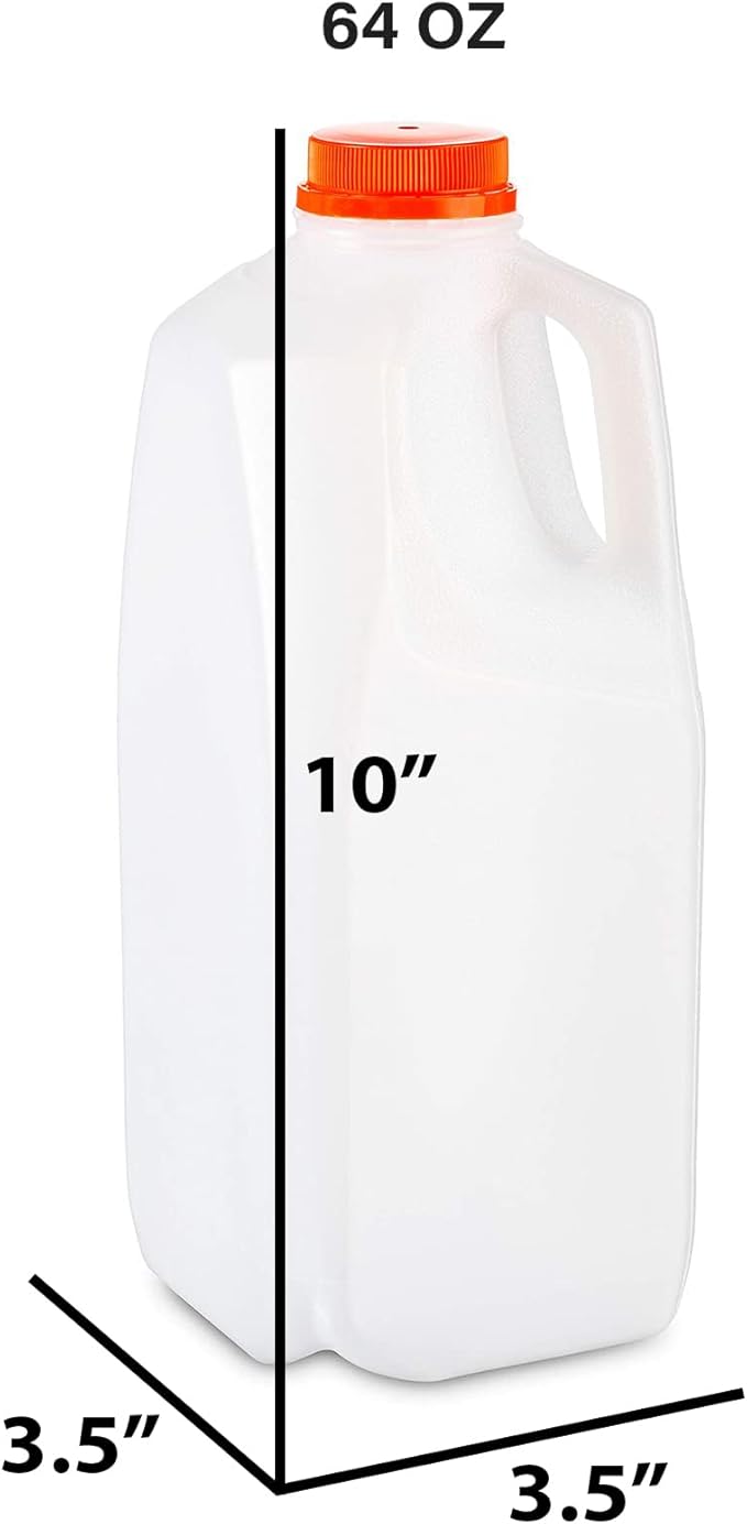 MT Products 64 Oz. Empty HDPE Plastic Juice/Milk Bottles with Tamper Evident Caps - Case of 60