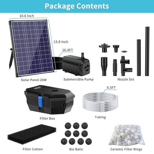 20W Solar Pond Pump with Pond Filter for Ponds 120