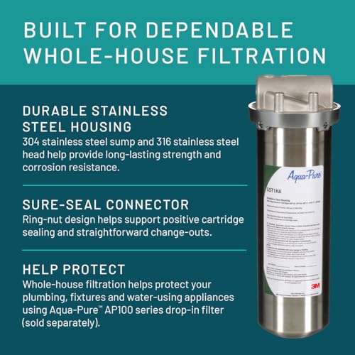 3M Aqua Pure Whole House Std. Dia. Stainless Steel Filter Housing SST1HA. Heavy Duty Construction